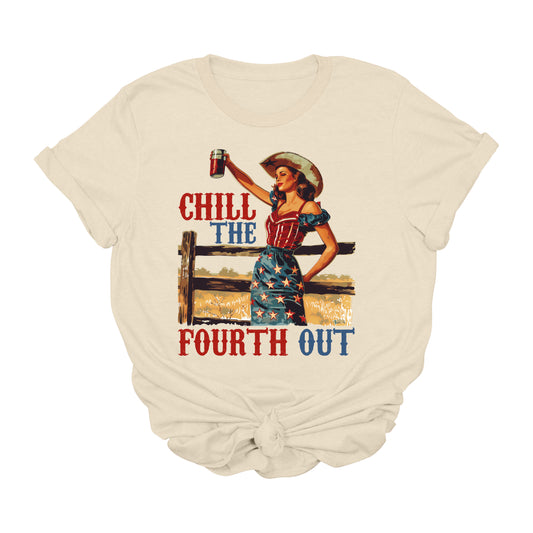 Chill the Fourth Out Patriotic Graphic Tee – Retro Western 4th of July Shirt for Women
