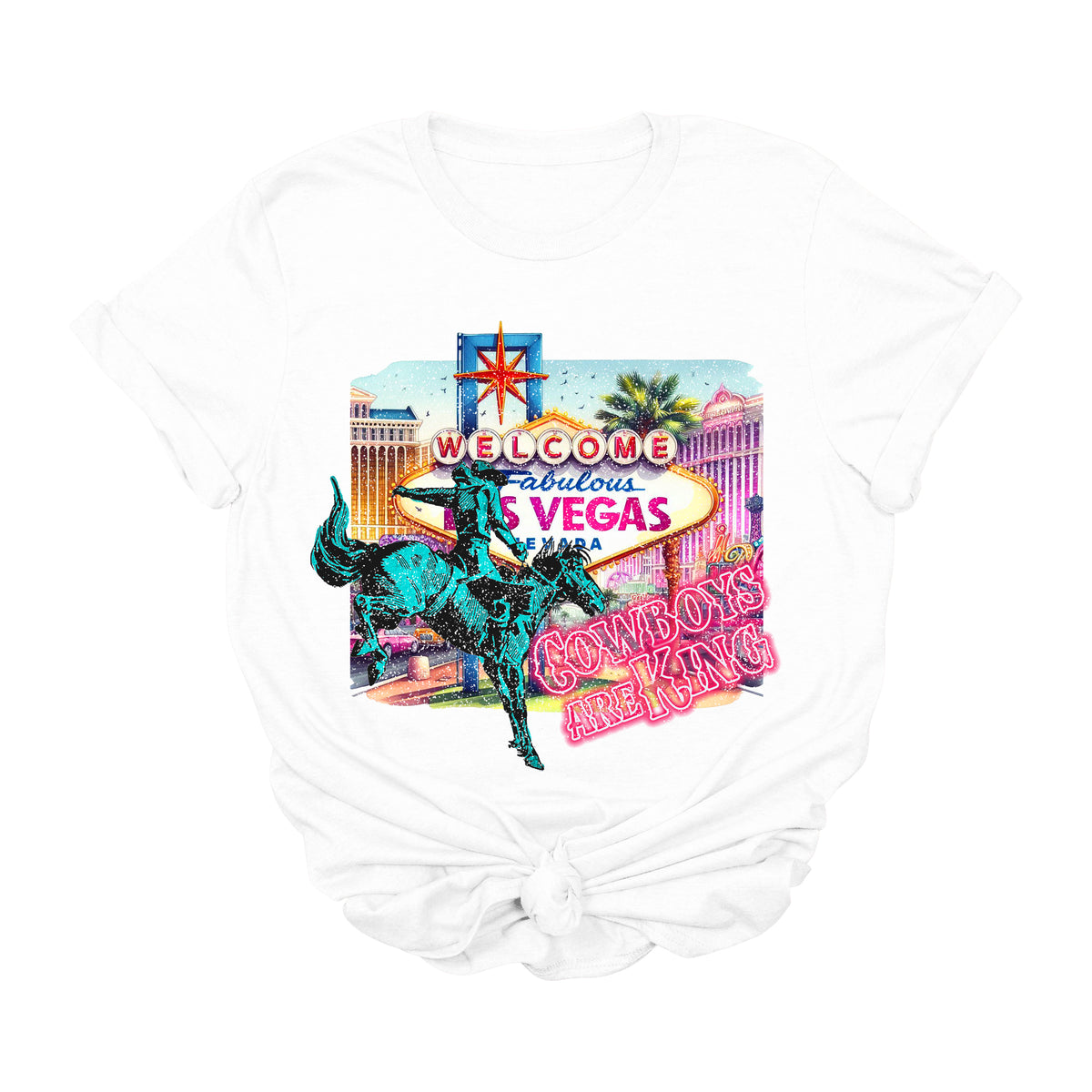 Cowboys Are King Las Vegas Graphic Tee | Western Rodeo Neon Cowboy T-Shirt