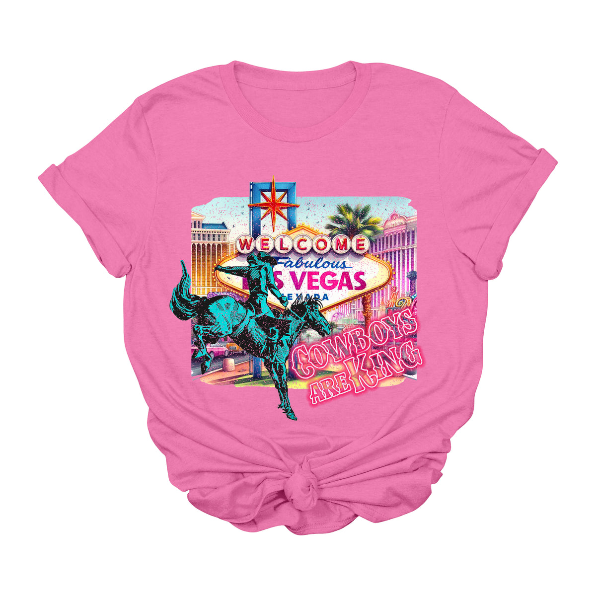 Cowboys Are King Las Vegas Graphic Tee | Western Rodeo Neon Cowboy T-Shirt