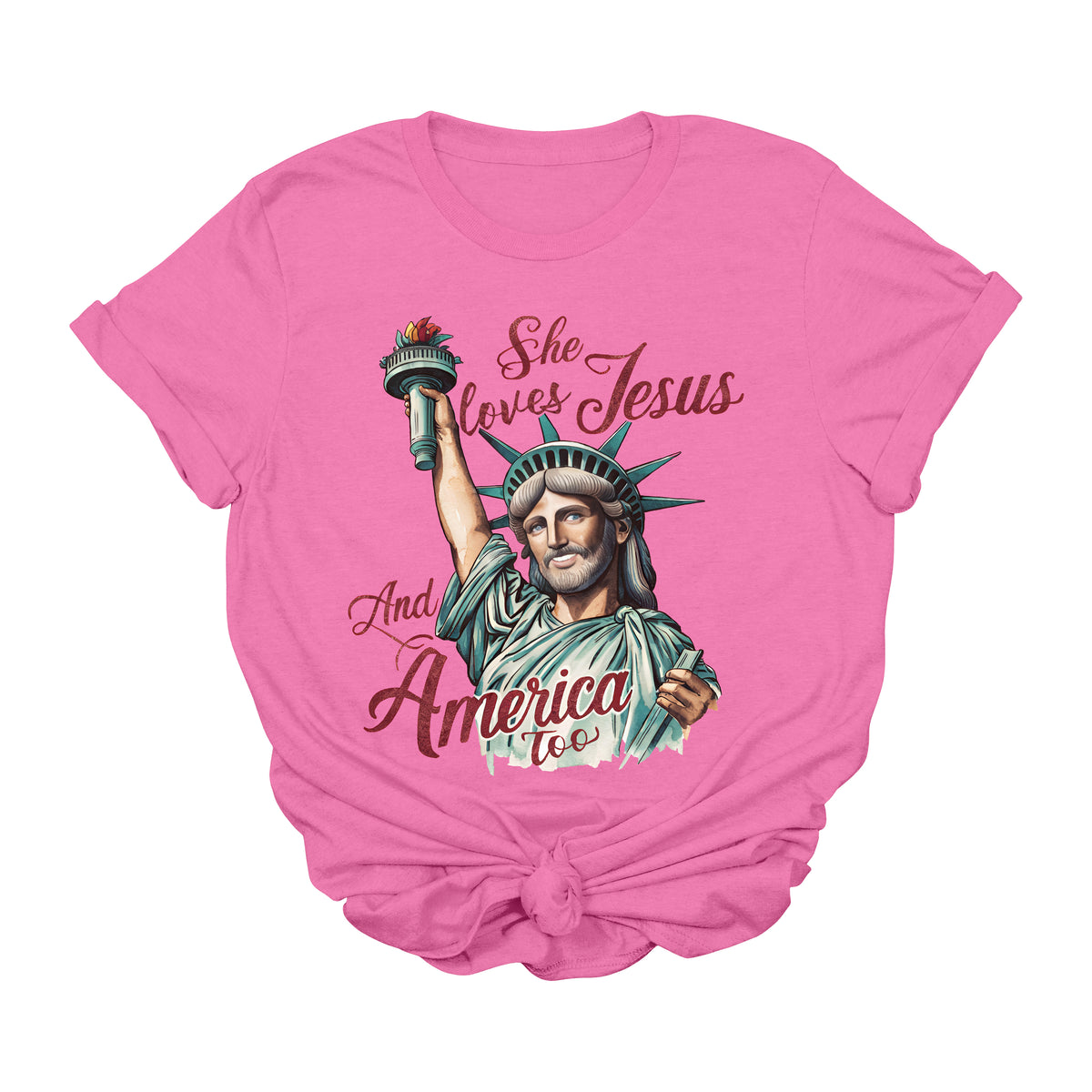 She Loves Jesus and America Too Graphic Tee | Patriotic Christian USA Shirt