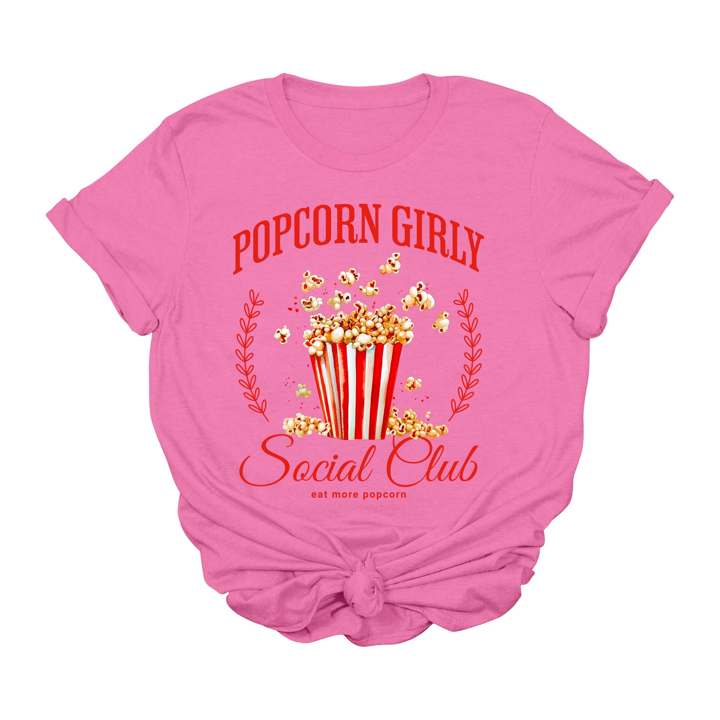 Popcorn Girly Graphic T-Shirt | Movie Night Social Club Tee | Cute Snack Lover Shirt | Retro Cinema Graphic Tee for Women | Funny Popcorn Aesthetic T-Shirt | Cozy Film Night Gift Shirt