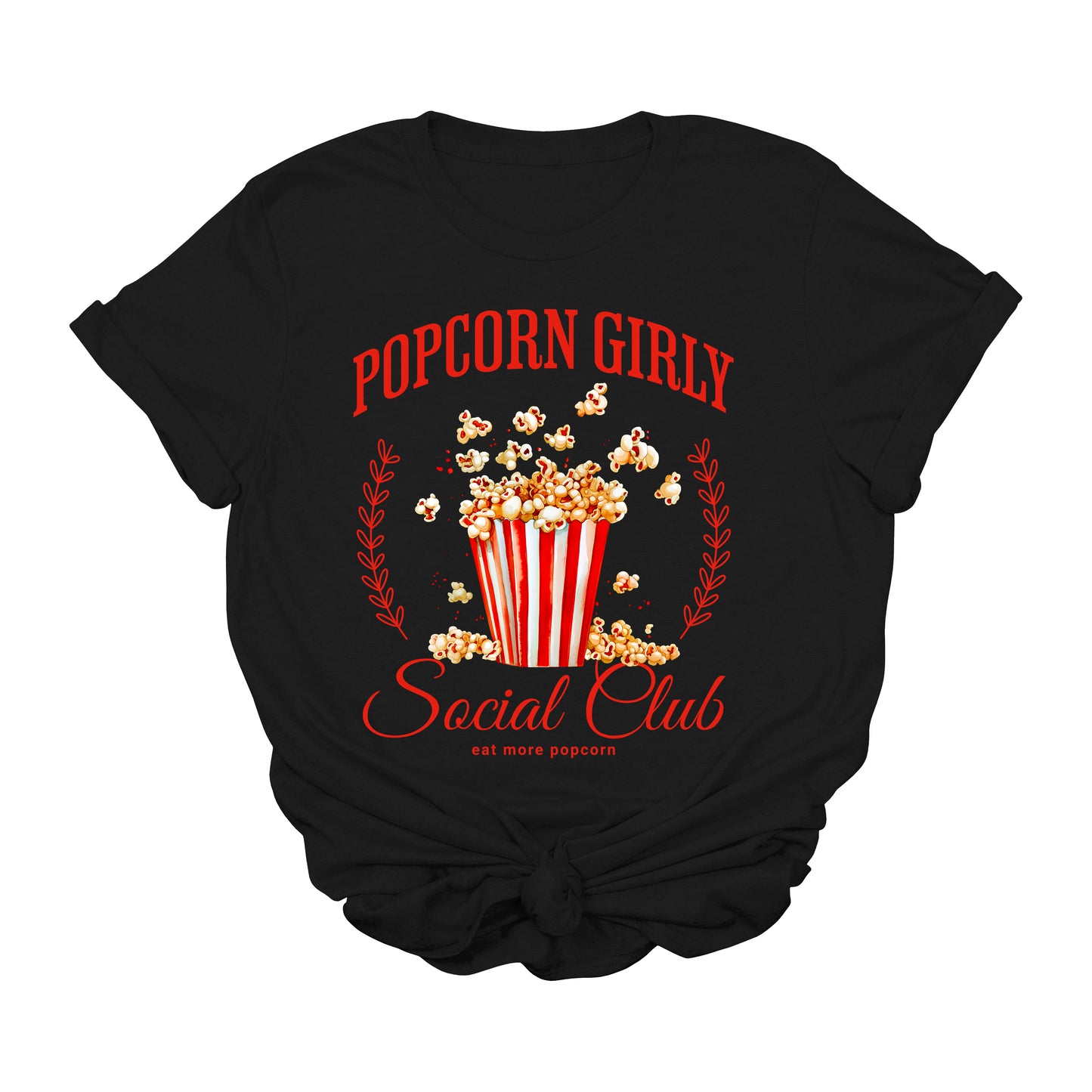 Popcorn Girly Graphic T-Shirt | Movie Night Social Club Tee | Cute Snack Lover Shirt | Retro Cinema Graphic Tee for Women | Funny Popcorn Aesthetic T-Shirt | Cozy Film Night Gift Shirt