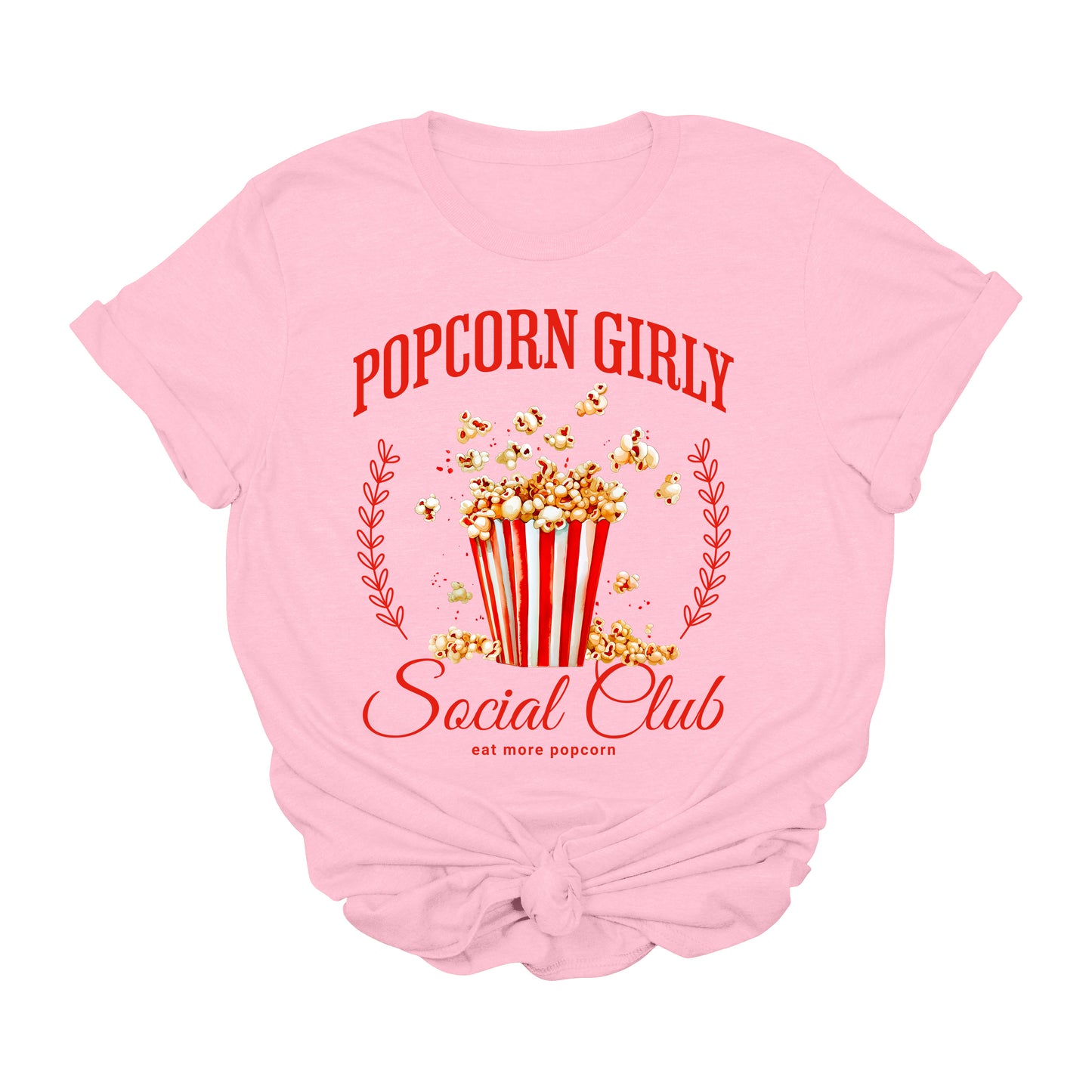 Popcorn Girly Graphic T-Shirt | Movie Night Social Club Tee | Cute Snack Lover Shirt | Retro Cinema Graphic Tee for Women | Funny Popcorn Aesthetic T-Shirt | Cozy Film Night Gift Shirt
