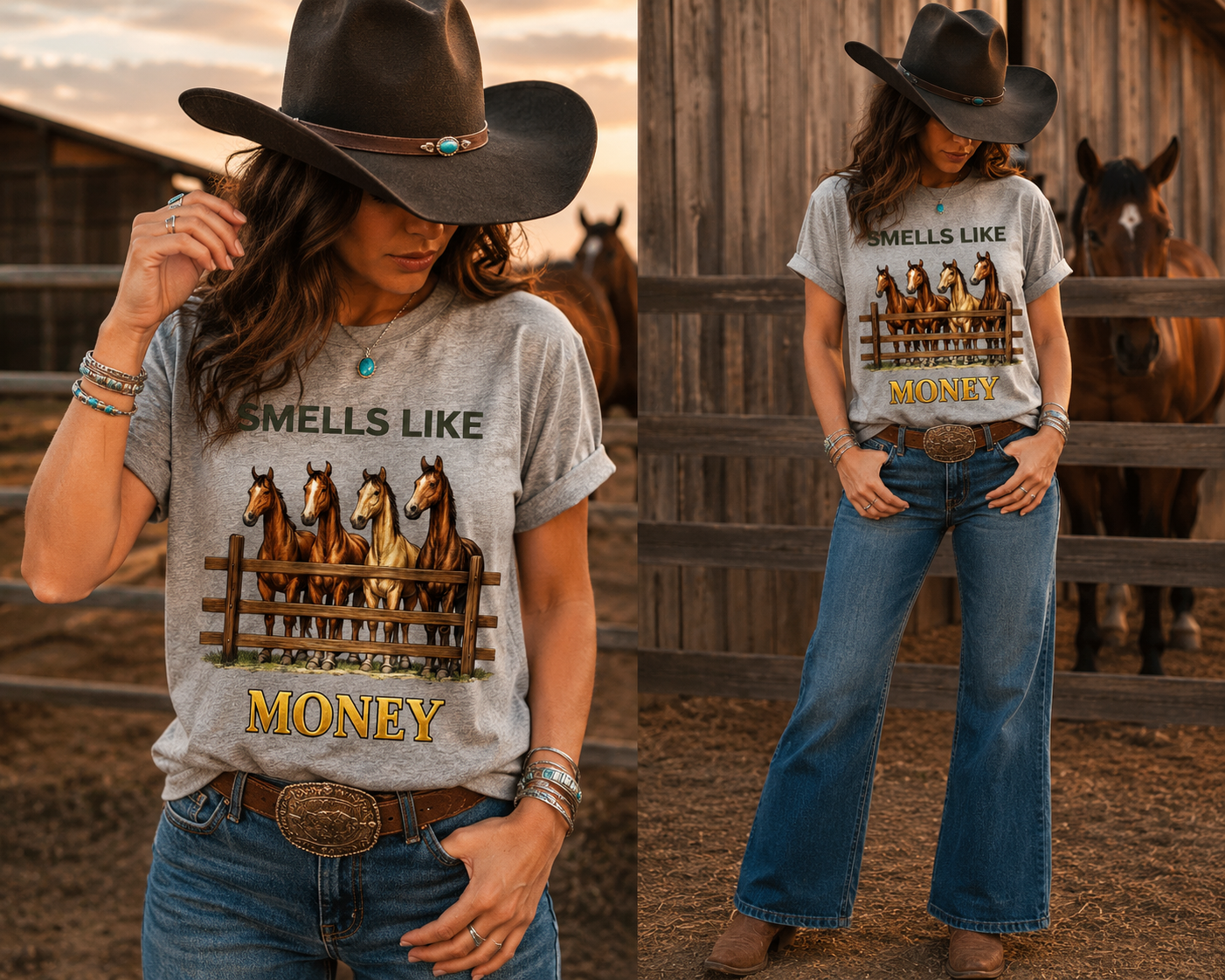 Smells Like Money Horse Graphic Tee | Funny Western Cowgirl T-Shirt