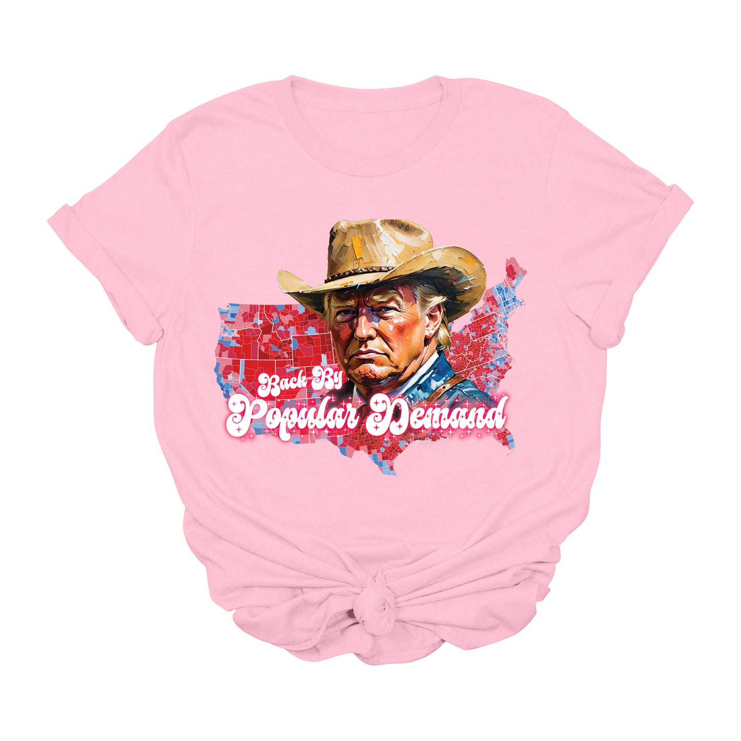 Trump Back By Popular Demand T-Shirt | Western Red Map Graphic Tee | Cowboy Trump 45 47 Shirt | Patriotic Political Apparel | Conservative USA Tee