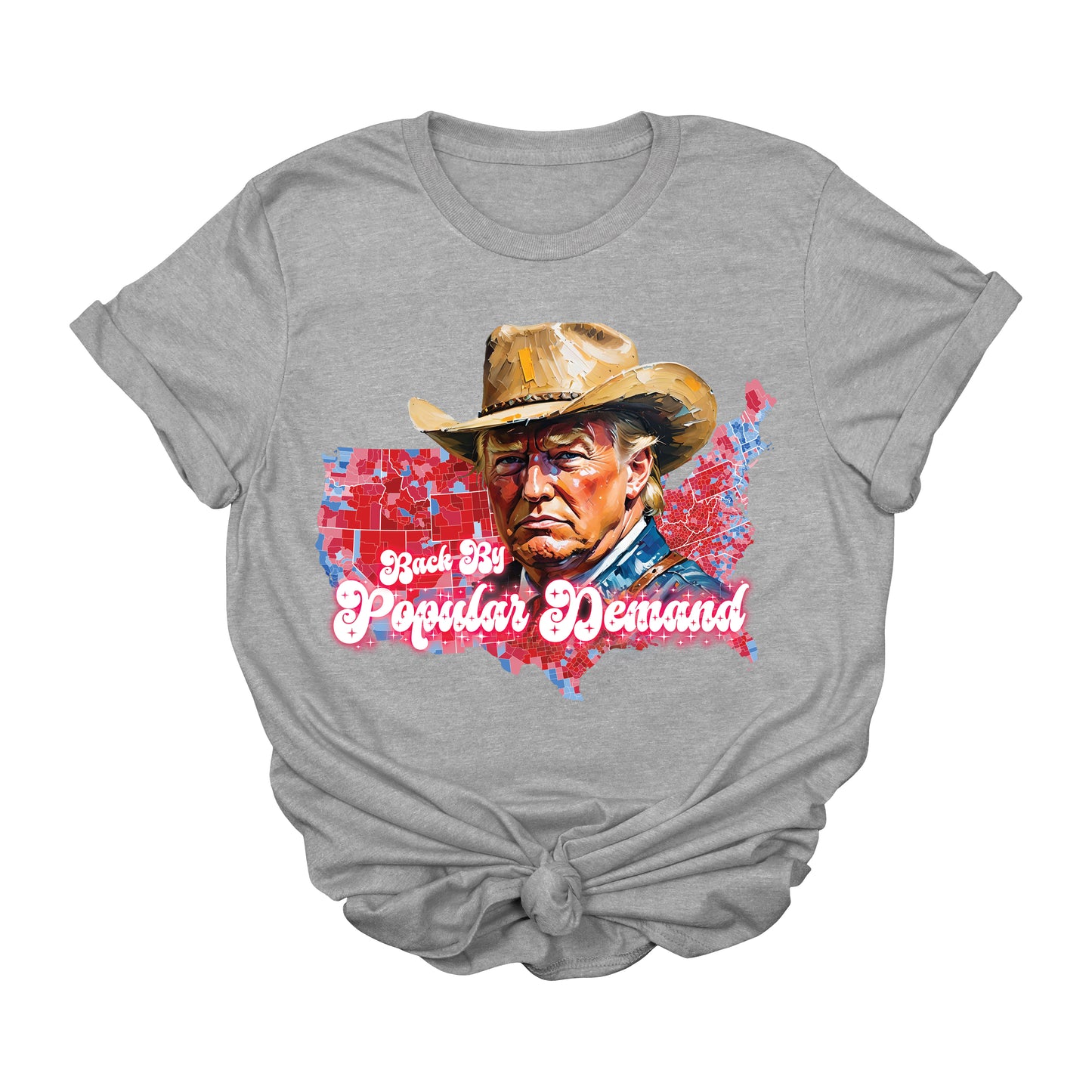 Trump Back By Popular Demand T-Shirt | Western Red Map Graphic Tee | Cowboy Trump 45 47 Shirt | Patriotic Political Apparel | Conservative USA Tee
