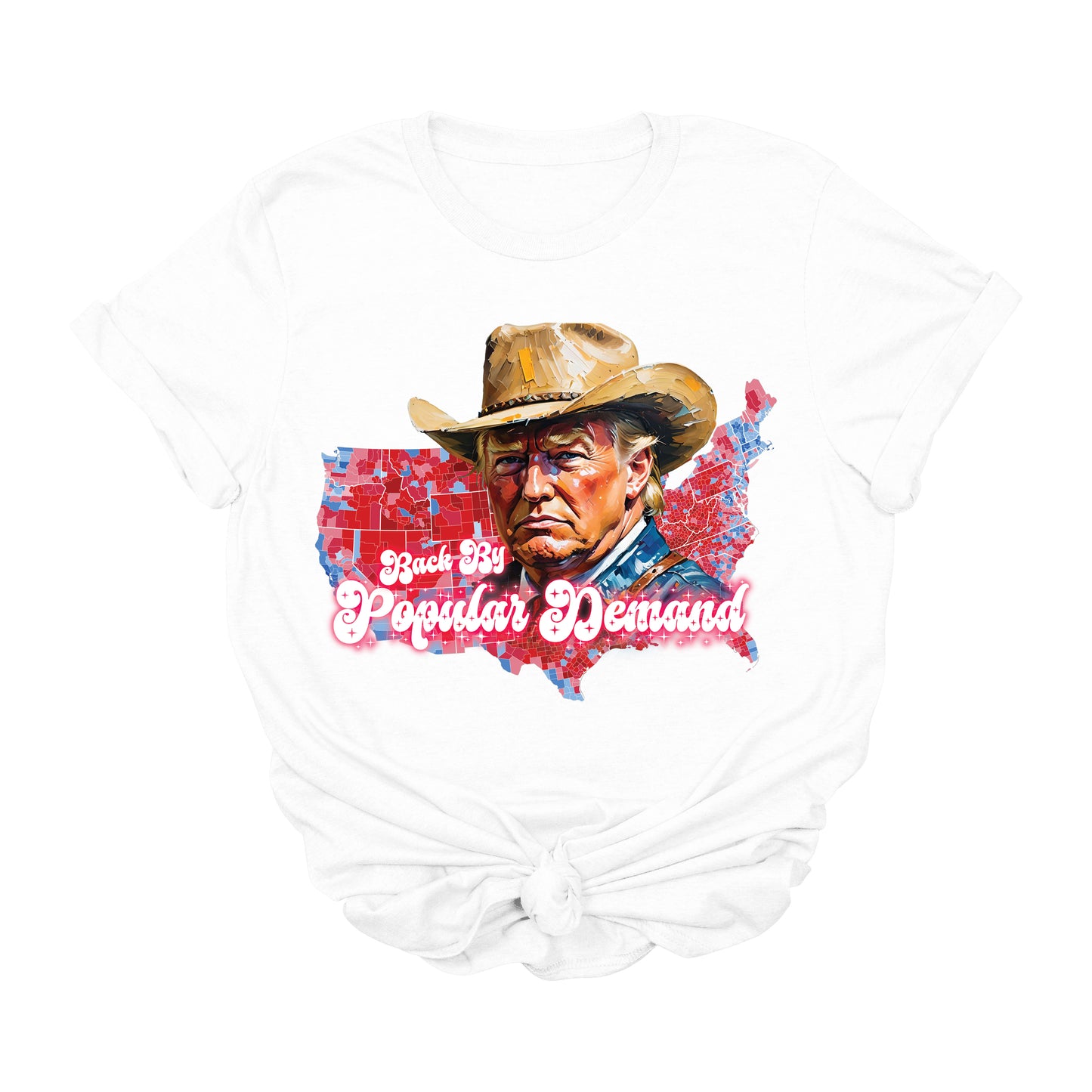 Trump Back By Popular Demand T-Shirt | Western Red Map Graphic Tee | Cowboy Trump 45 47 Shirt | Patriotic Political Apparel | Conservative USA Tee