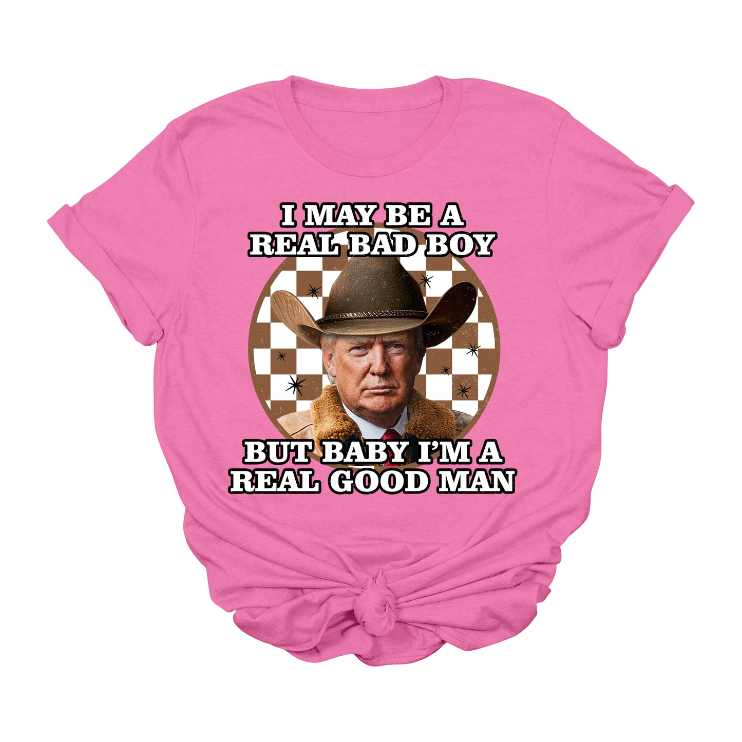 Trump Bad Boy Good Man T-Shirt | Cowboy Trump Western Graphic Tee | Funny Conservative USA Shirt | Patriotic Country MAGA Tee | Real Man Election Apparel