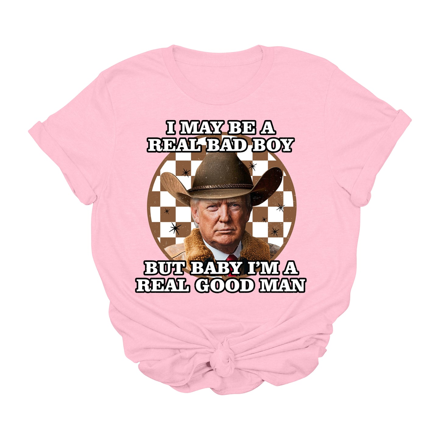 Trump Bad Boy Good Man T-Shirt | Cowboy Trump Western Graphic Tee | Funny Conservative USA Shirt | Patriotic Country MAGA Tee | Real Man Election Apparel