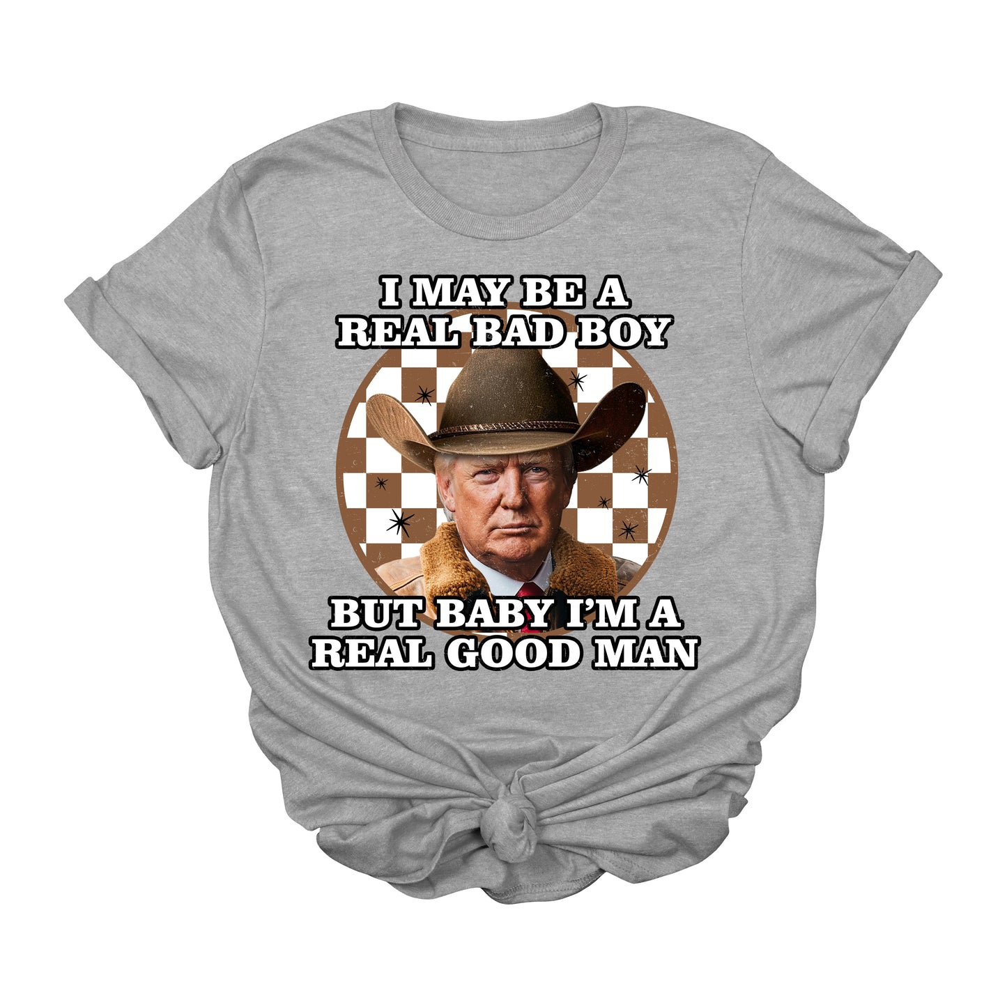 Trump Bad Boy Good Man T-Shirt | Cowboy Trump Western Graphic Tee | Funny Conservative USA Shirt | Patriotic Country MAGA Tee | Real Man Election Apparel