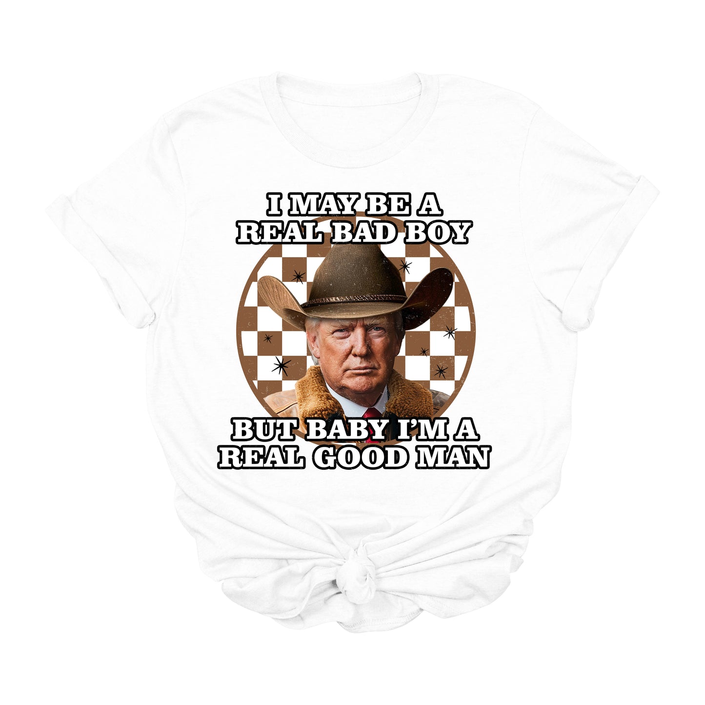 Trump Bad Boy Good Man T-Shirt | Cowboy Trump Western Graphic Tee | Funny Conservative USA Shirt | Patriotic Country MAGA Tee | Real Man Election Apparel