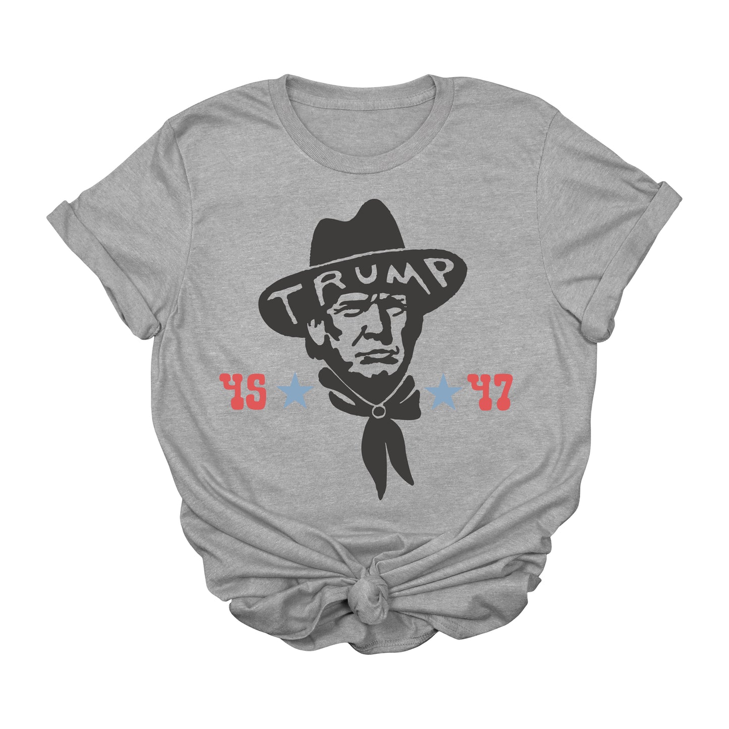Trump Cowboy 45 & 47 Graphic T-Shirt | Western Conservative Tee | Country Western Trump Shirt | 2024 Election Patriotic Tee | USA Political Shirt