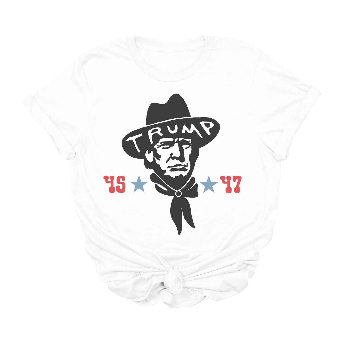 Trump Cowboy 45 & 47 Graphic T-Shirt | Western Conservative Tee | Country Western Trump Shirt | 2024 Election Patriotic Tee | USA Political Shirt