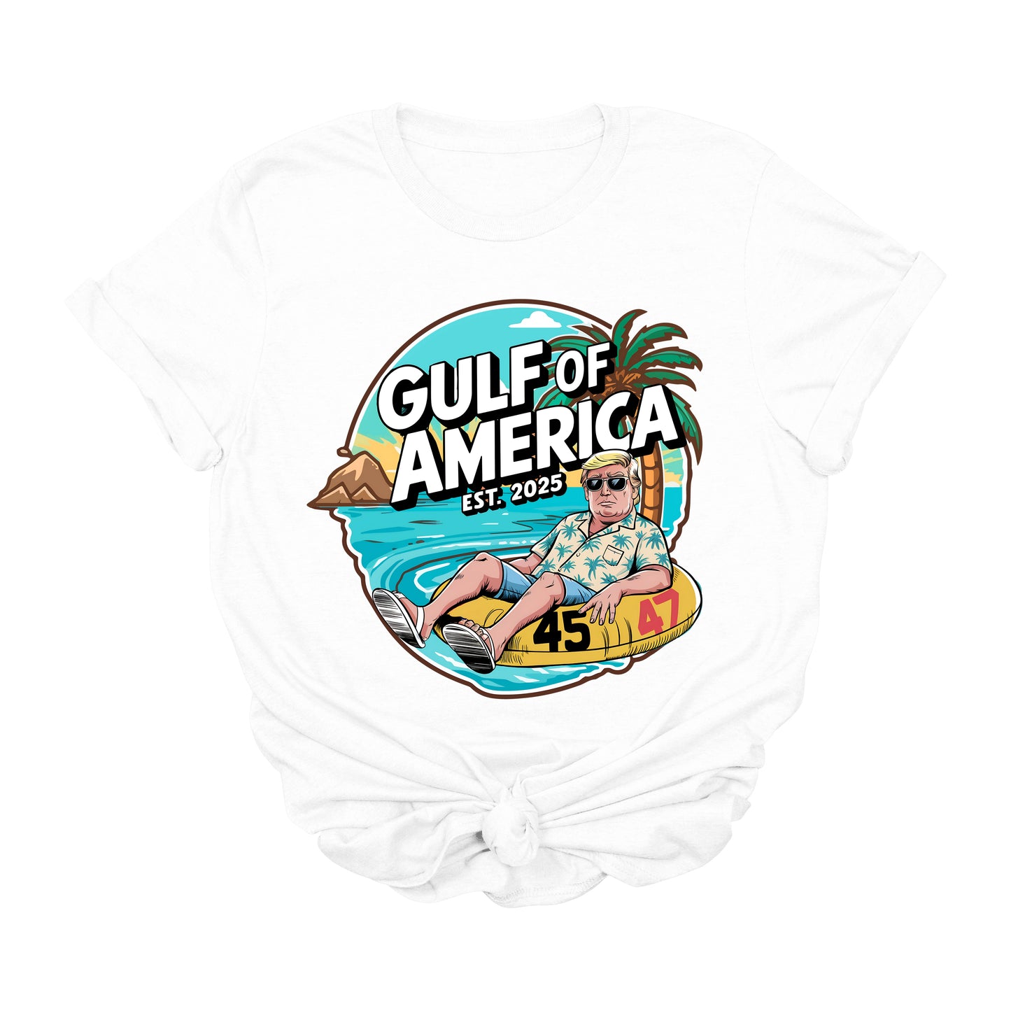 Trump Gulf of America T-Shirt | Funny Float Tube MAGA Graphic Tee | Patriotic Conservative Vacation Shirt | Summer Lake Beach Trump Tee | USA 45 47 2025