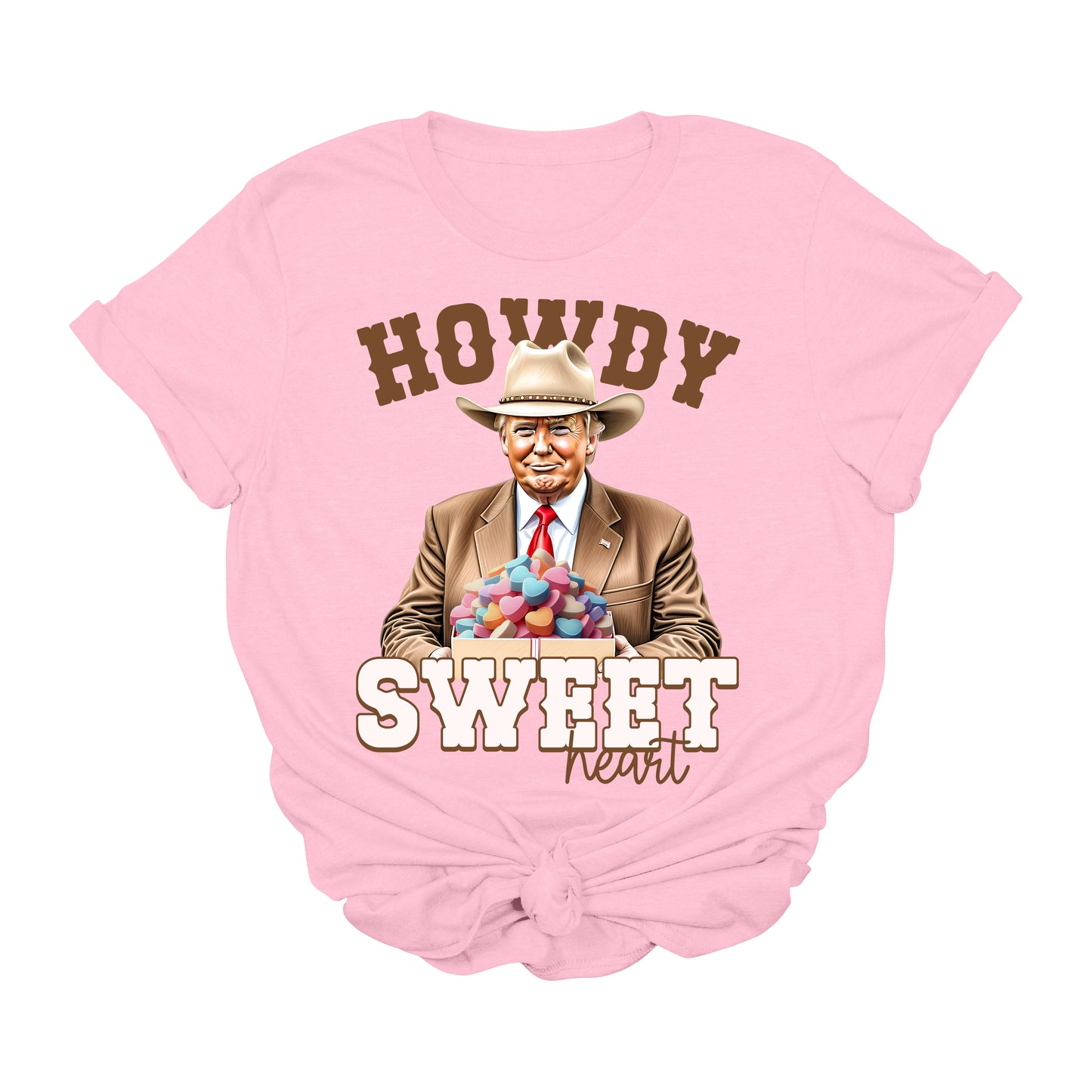 Howdy Sweetheart Trump T-Shirt | Funny Valentine’s Day Cowboy MAGA Graphic Tee | Conservative Western 2025 USA Shirt | Patriotic Heart Candy Tee