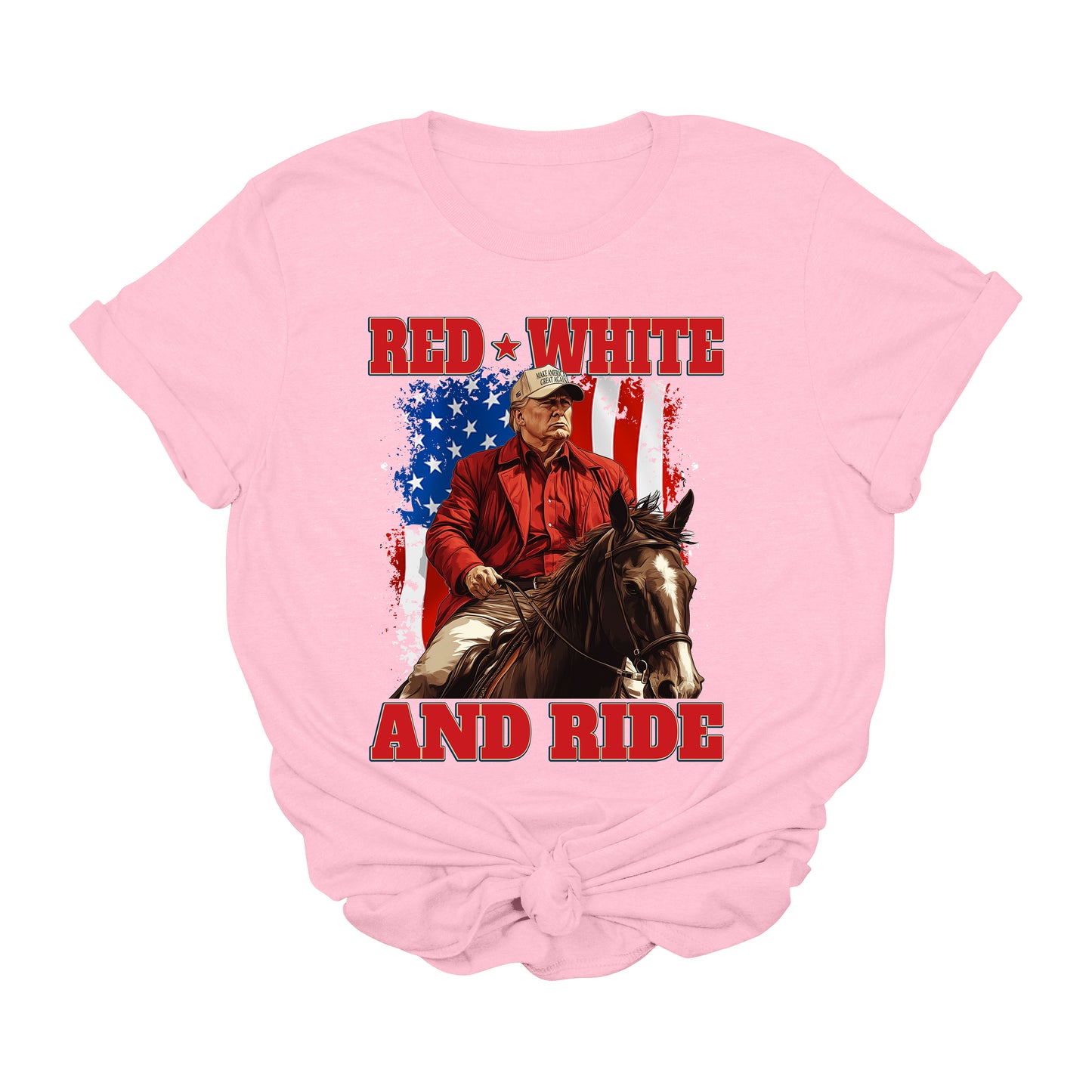 Red White and Ride Trump Horse Graphic Tee | Patriotic Western Cowboy T-Shirt