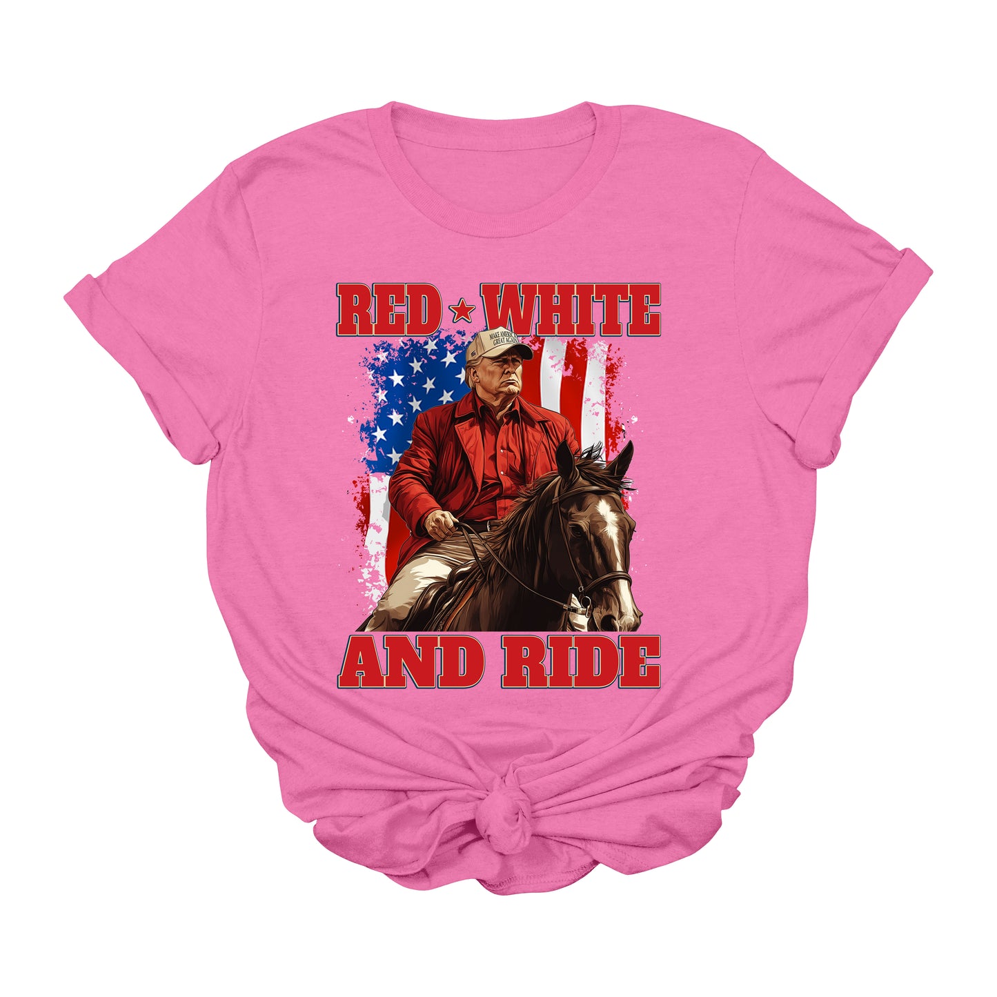 Red White and Ride Trump Horse Graphic Tee | Patriotic Western Cowboy T-Shirt