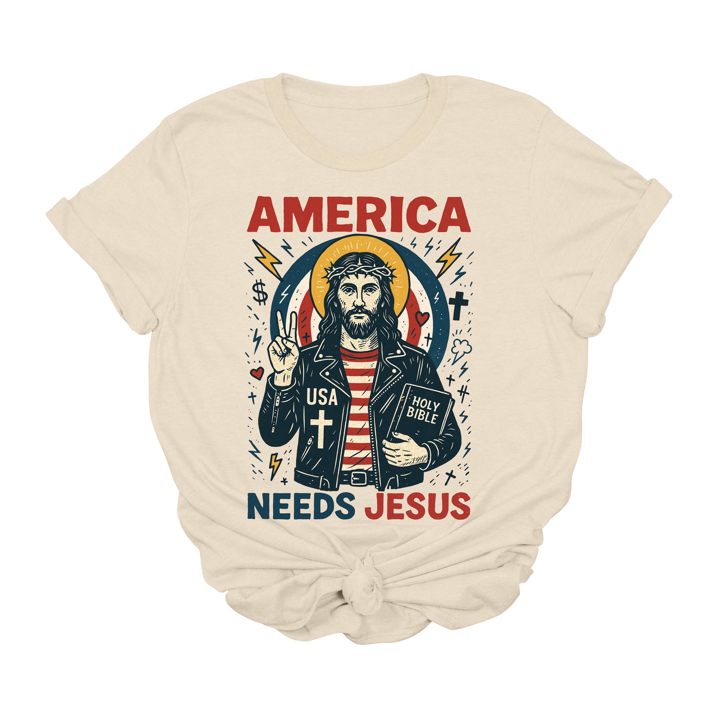 America Needs Jesus Graphic Tee | Patriotic Christian USA Faith T-Shirt
