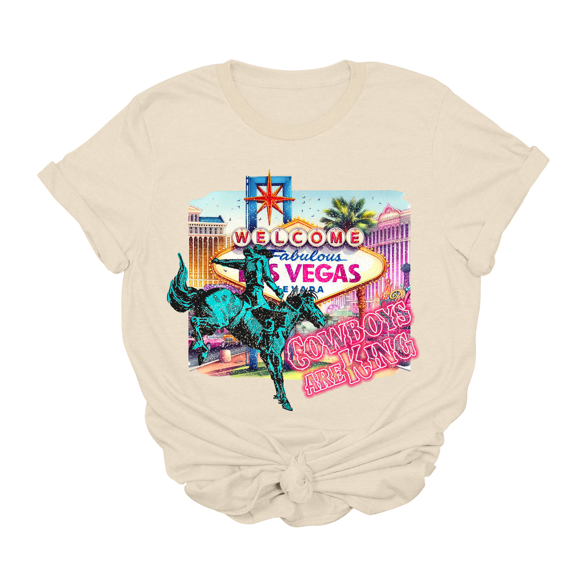 Cowboys Are King Las Vegas Graphic Tee | Western Rodeo Neon Cowboy T-Shirt