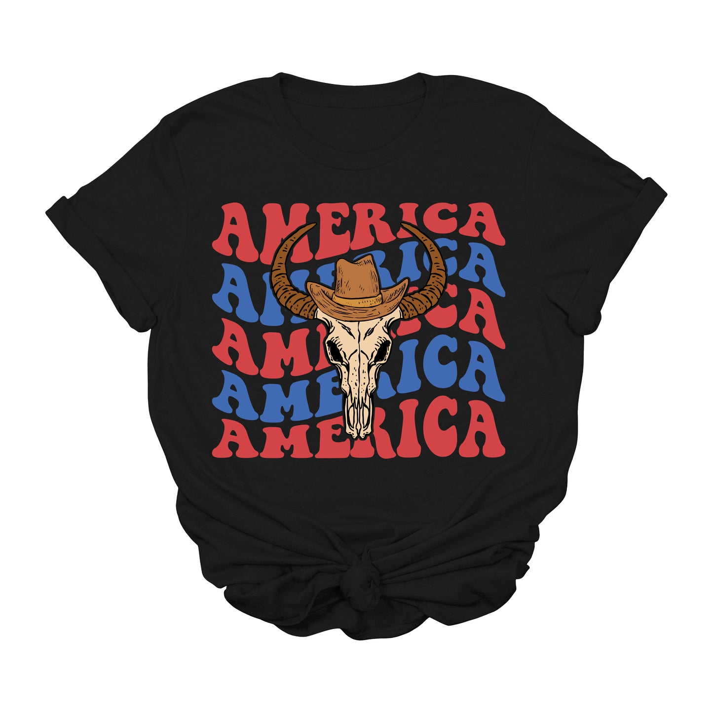 Retro America Cow Skull Graphic Tee – Western Patriotic 4th of July Shirt