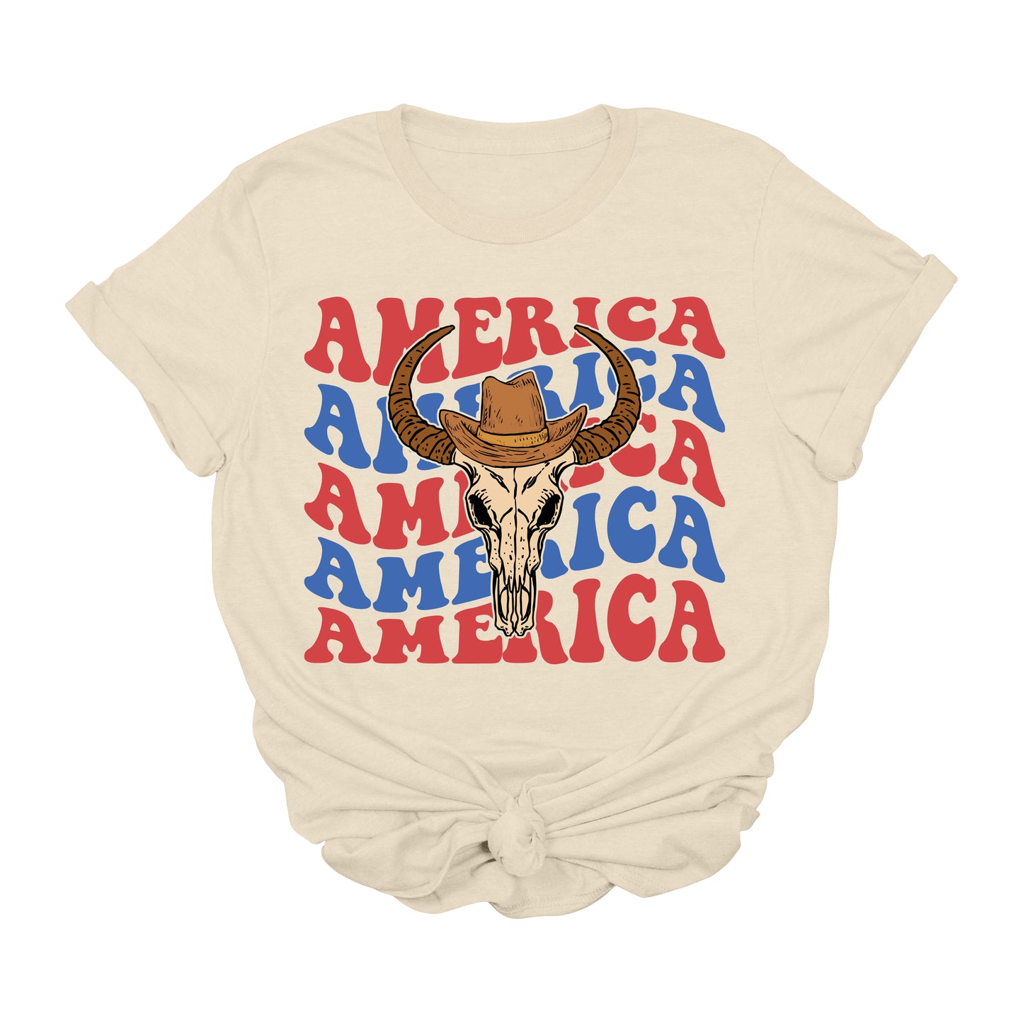 Retro America Cow Skull Graphic Tee – Western Patriotic 4th of July Shirt
