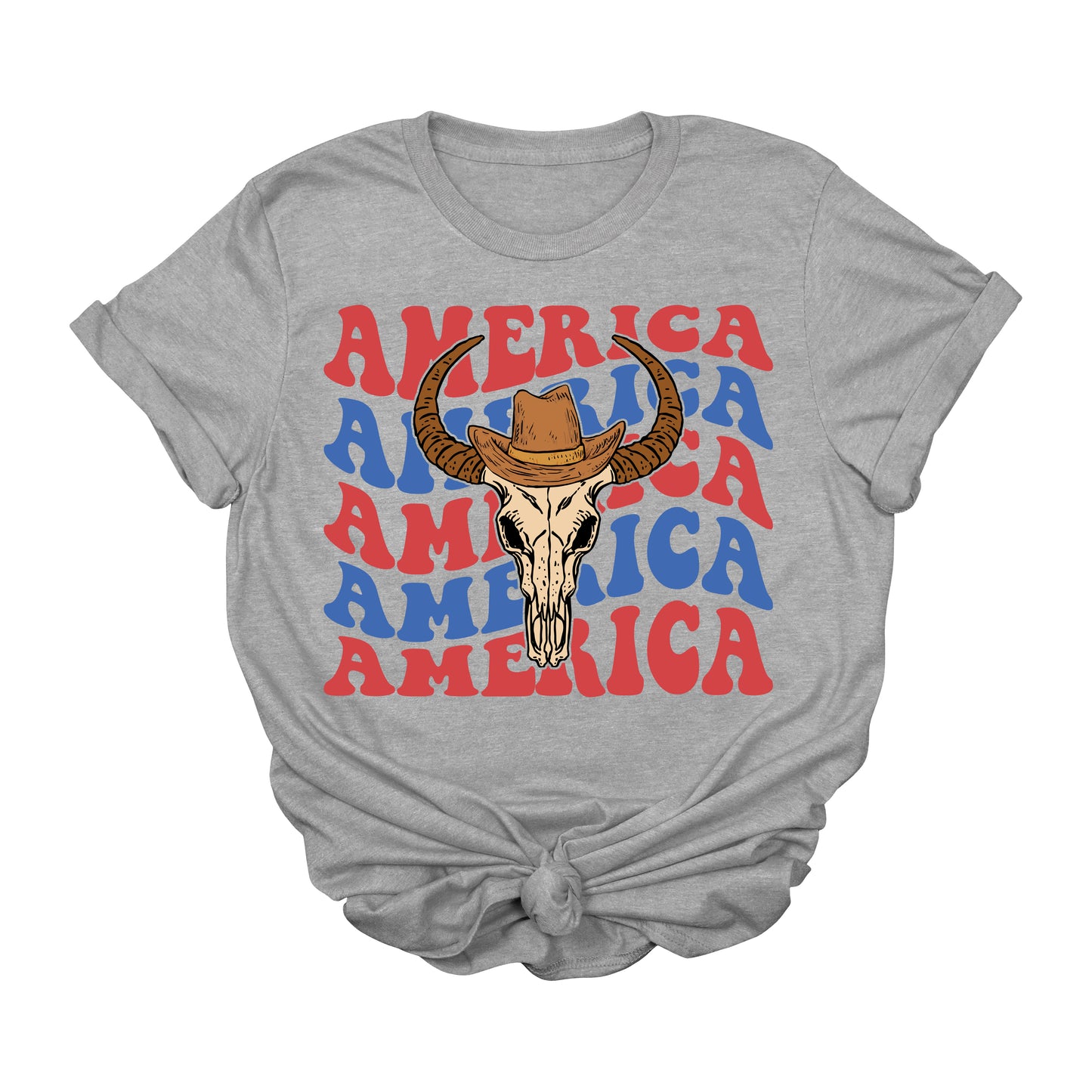 Retro America Cow Skull Graphic Tee – Western Patriotic 4th of July Shirt