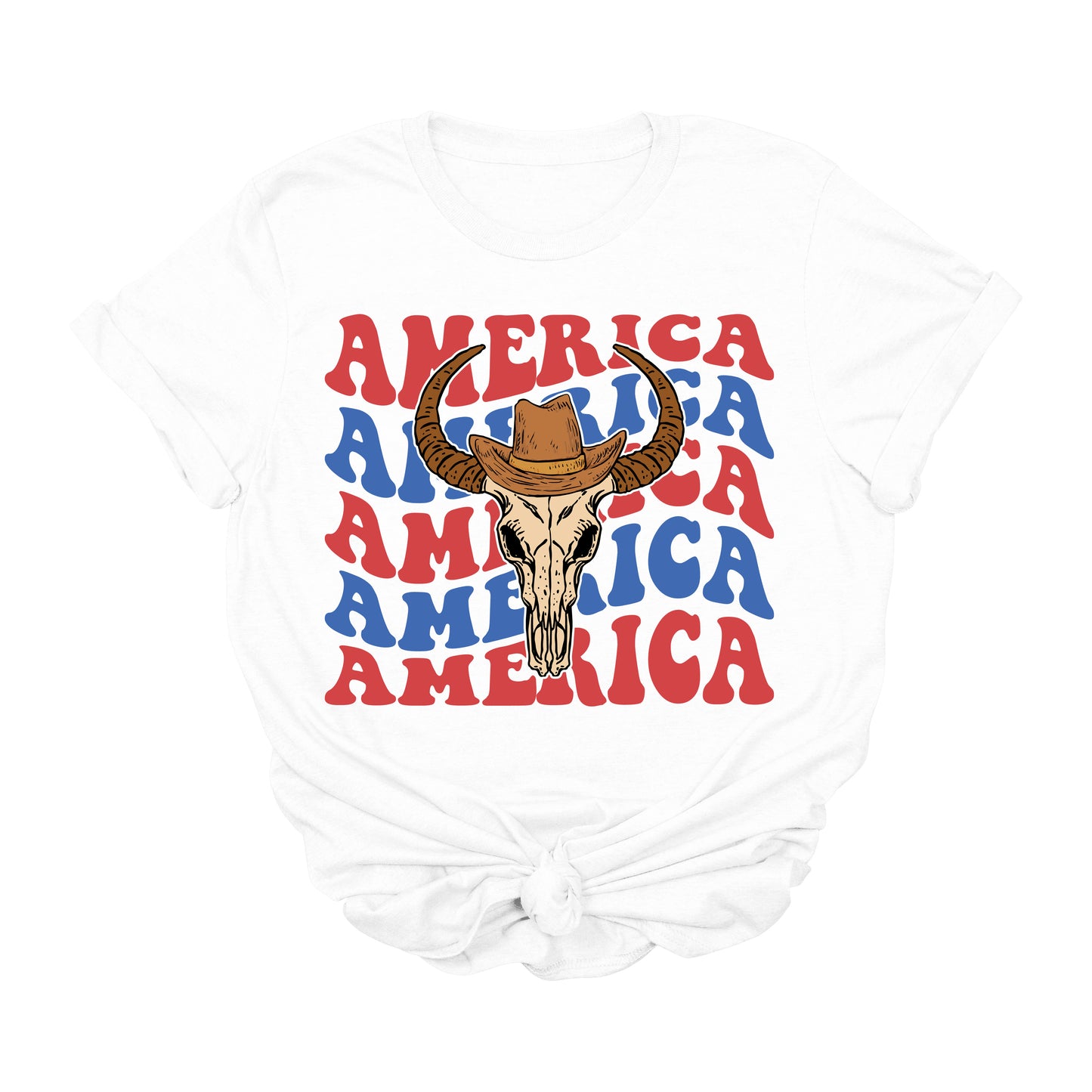 Retro America Cow Skull Graphic Tee – Western Patriotic 4th of July Shirt