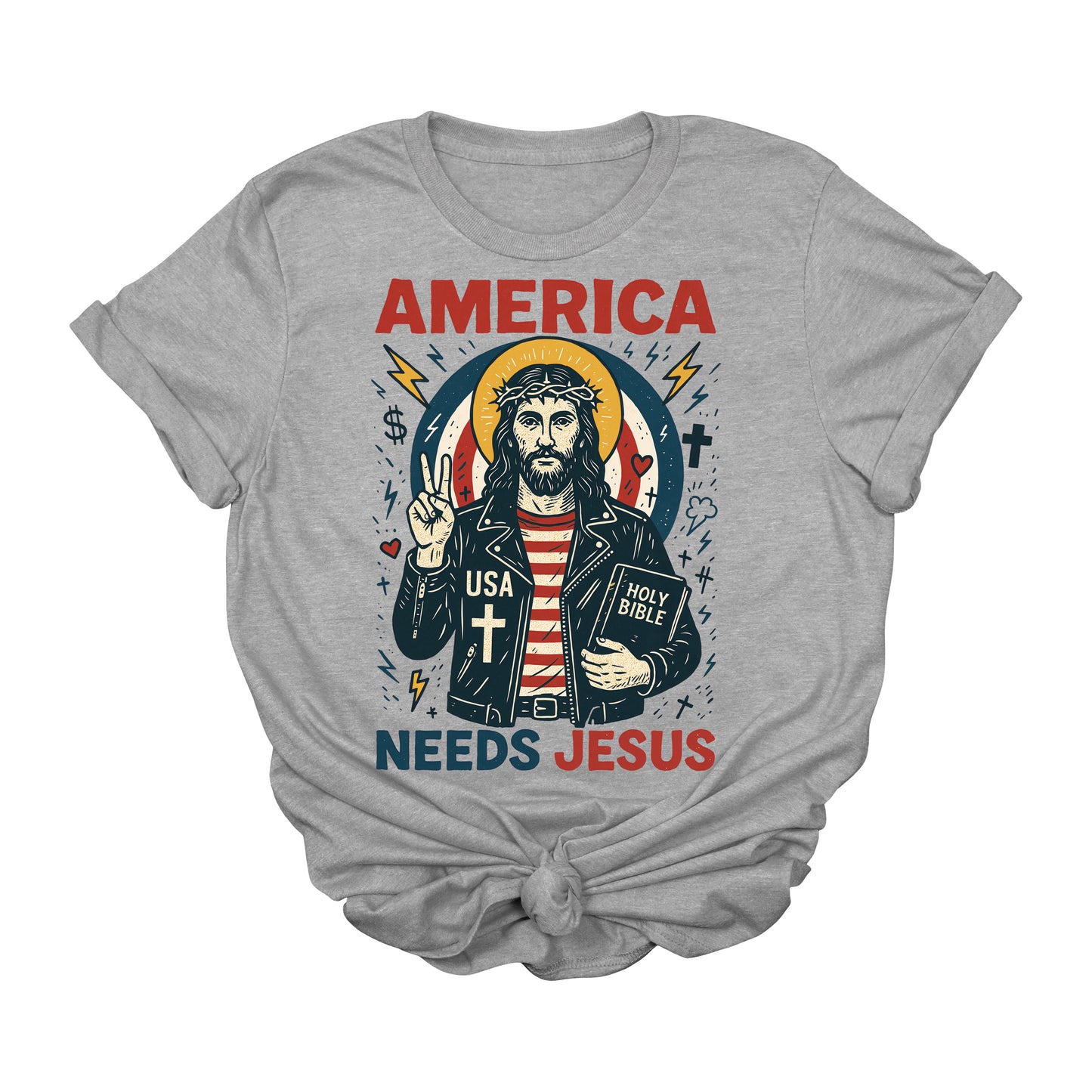 America Needs Jesus Graphic Tee | Patriotic Christian USA Faith T-Shirt