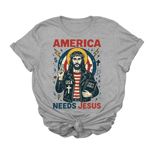 America Needs Jesus Graphic Tee | Patriotic Christian USA Faith T-Shirt