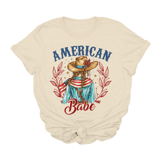 American Babe Cowgirl Graphic Tee – Western Patriotic 4th of July Shirt for Women
